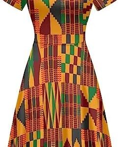 AmzPrint African Dresses for Women Plus Size Kente Tribal Print Shift Tunic Dress Casual Flowy Tiered Swing Mini Dresses at Amazon Women’s Clothing store